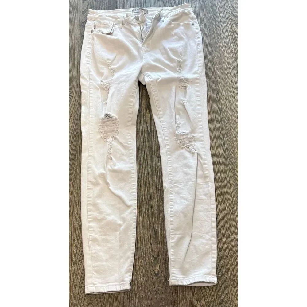 Judy Blue Womens Skinny Fit Jeans Mid Rise Distressed Denim White Size 9/29